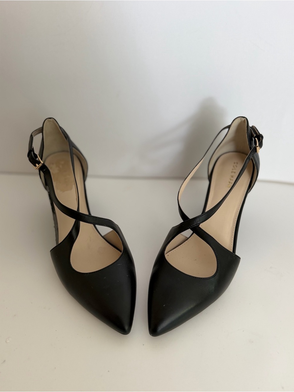 Cole Haan Black Pointed-Toe Crisscross Slingback Heels